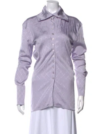 Pre-owned Low Classic Silk Patterned Button-up Top In Purple