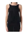 Low Classic Loop Button Halterneck Sleeveless Top In Black