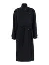 Low Classic Black Double-breasted Coat With Removable Belt And Wraparound Design In Black