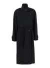 Low Classic Black Double-breasted Coat With Removable Belt And Wraparound Design In Black