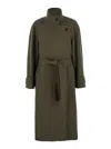 Low Classic Soft Wool Twill Wrap Coat In Green