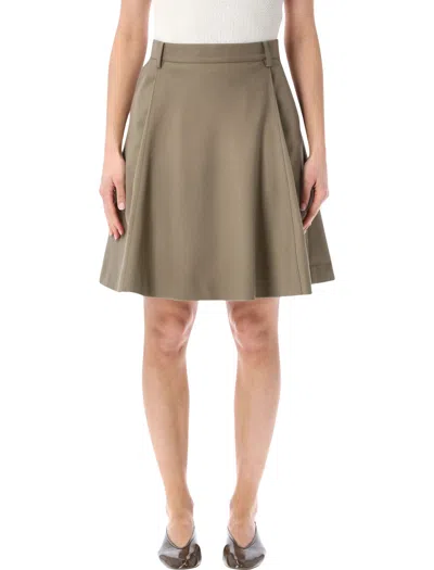 Low Classic Sophisticated Midi Skirt With Functional Pockets In Khaki Beige