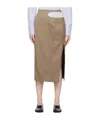 Low Classic Beige Curve Hole Midi Skirt In Brown