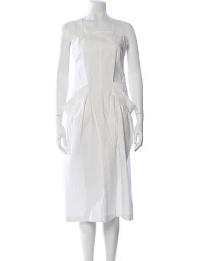 Pre-owned Low Classic Square Neckline Midi Length Dress In White