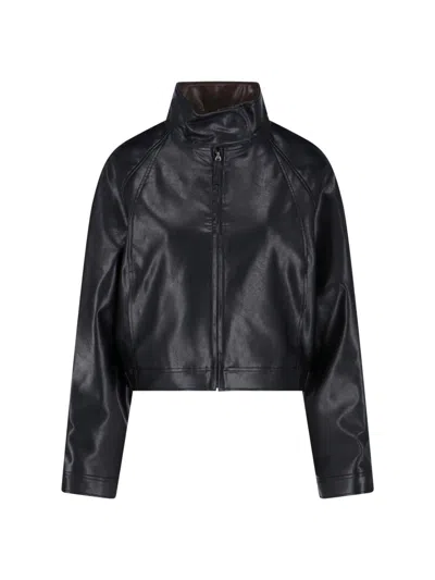 Low Classic High Collar Cropped Jacket Snap Button Design In Black