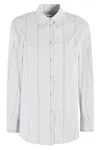 Low Classic Striped Collared Neck Long Sleeves Top