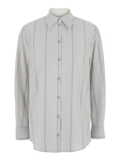LOW CLASSIC BLUE SHIRT WITH CLASSIC COLLAR AND ALL-OVER STRIPED MOTIF IN COTTON WOMAN