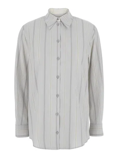 LOW CLASSIC BLUE SHIRT WITH CLASSIC COLLAR AND ALL-OVER STRIPED MOTIF IN COTTON WOMAN