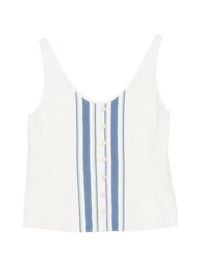 Low Classic Striped Button Top In White