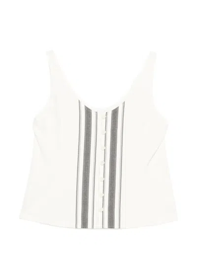 Low Classic Striped Button Top In White
