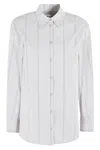 Low Classic Striped Collared Neck Long Sleeves Top In White
