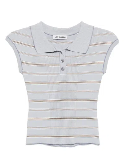Low Classic Striped Pique Cap Sleeve Knitted Top In Gray