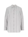 Low Classic Striped Collared Neck Long Sleeves Top In Gray