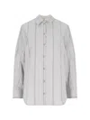 Low Classic Striped Collared Neck Long Sleeves Top In Gray