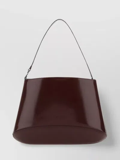 Low Classic Structured Grape Leather Shoulder Bag In Burgundy