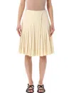 Low Classic Structured Pleated Midi Skirt With High Waist And Side Closure In Neutral