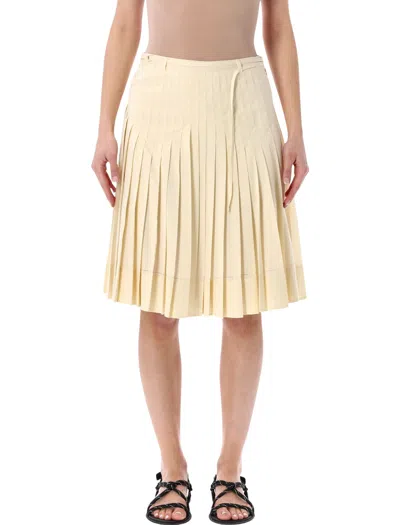 Low Classic Structured Pleated Midi Skirt With High Waist And Side Closure In Neutral