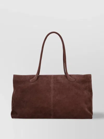 Low Classic Suede Leather Square Tote Bag In Brown