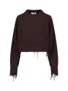 Low Classic Cropped Pullover Distressed Hemline In Brown
