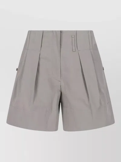 Low Classic Tailored Shorts Pleated Design Belt Loops Pockets In Gray
