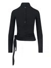 Low Classic Long Sleeve Mock Neck Top With Tie In Black