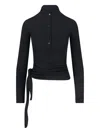 Low Classic Long Sleeve Mock Neck Top With Tie In Blue