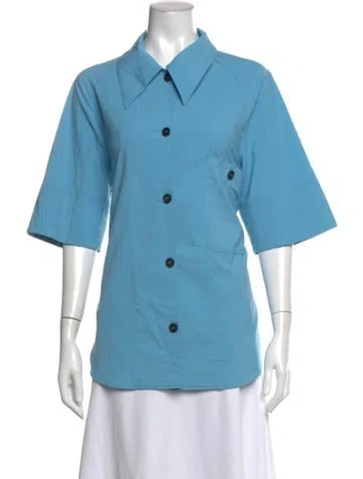 Pre-owned Low Classic Three-quarter Sleeve Button-up Top In Blue