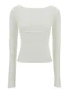 Low Classic White Ribbed Top With Boat Neckline And Buttons In Rayon Blend Woman In White
