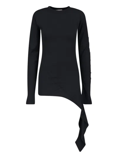 Low Classic Asymmetric Ruffled T-shirt In Black