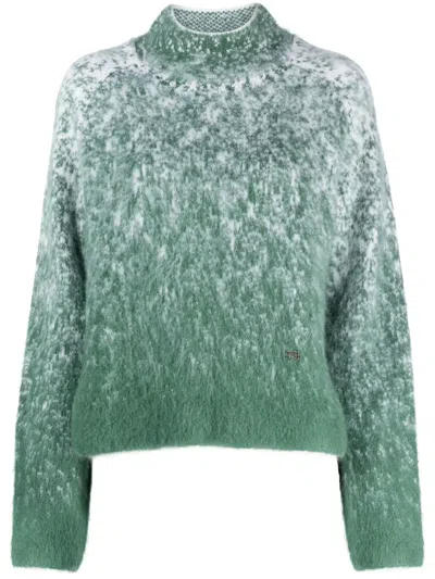 Low Classic Brushed-effect Intarsia-knit Jumper In Green