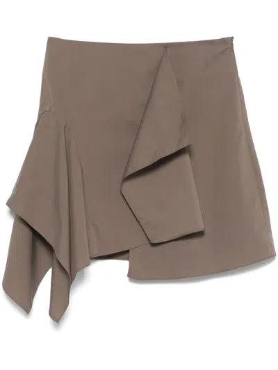 Low Classic Unbalance Draped Mini Skirt In Braun