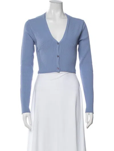 Pre-owned Low Classic V-neck Long Sleeve Crop Top In Blue