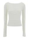 Low Classic White Ribbed Top With Boat Neckline And Buttons In Rayon Blend Woman In White