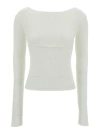Low Classic White Ribbed Top With Boat Neckline And Buttons In Rayon Blend Woman In White