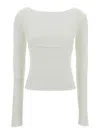Low Classic White Ribbed Top With Boat Neckline And Buttons In Rayon Blend Woman In White