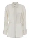 Low Classic White Shirt With Classic Collar And Rear Strap In Tech Fabric Woman In Grey