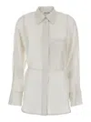 Low Classic White Shirt With Classic Collar And Rear Strap In Tech Fabric Woman In Grey