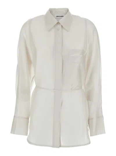 LOW CLASSIC WHITE SHIRT WITH CLASSIC COLLAR AND REAR STRAP IN TECH FABRIC WOMAN