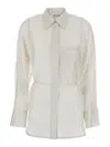 Low Classic White Shirt With Classic Collar And Rear Strap In Tech Fabric Woman In Grey