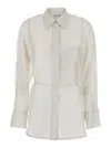 Low Classic White Shirt With Classic Collar And Rear Strap In Tech Fabric Woman