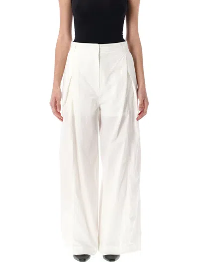 Low Classic Wide-leg Cotton Trousers With High Waist And Pleat Detailing