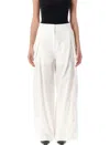 Low Classic High Waist Cotton Tuck Wide Leg Pant In White