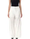 Low Classic High Waist Cotton Tuck Wide Leg Pant In White