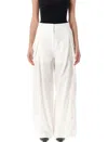 Low Classic High Waist Cotton Tuck Wide Leg Pant In White