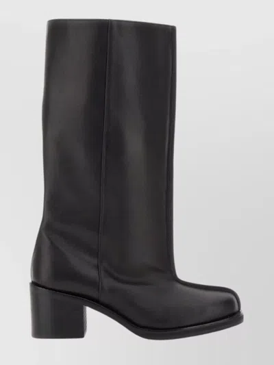 Low Classic Wild Boots Leather Knee High Block Heel In Black