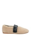 Low Classic Faux Fur Mary Jane Ballerinas In Beige