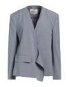 Low Classic Draped Collarless Blazer In Blue