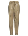 Low Classic Faux Leather Drawstring-fastening Trousers In Beige