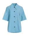 Low Classic Woman Shirt Azure Size M Polyester, Viscose, Polyurethane In Blue