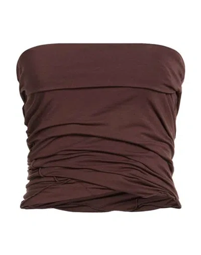 Low Classic Woman Top Chocolate Brown Size M Cotton, Polyurethane In Burgundy